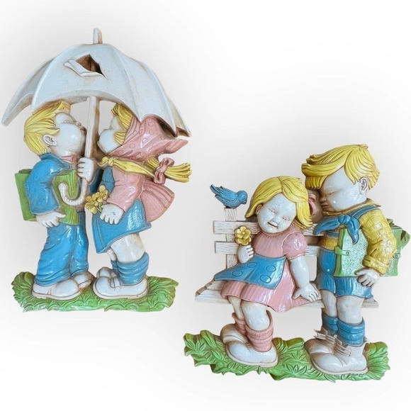 Vintage 80s Homco Wall Plaques Pastel Children Set Nursery Cottagecore Whimsical - Picture 1 of 7